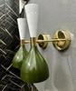 Handmade Brass Double Cone Sconces: Olive Green & White Vanity Lights