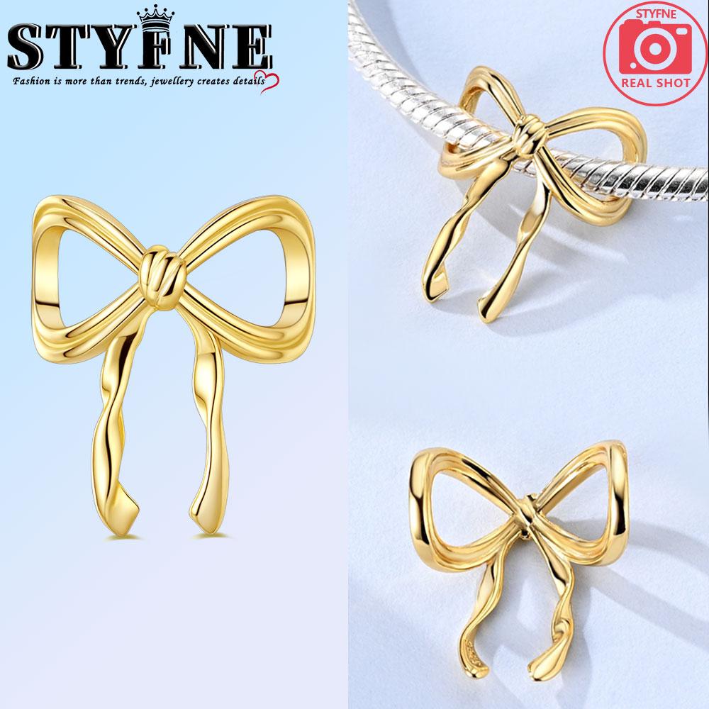 Copper Bow Charms Copper Pink Heart-Shaped Bow Pendants Charms Beads Fit Original Bangle Bracelets Diy Jewelry