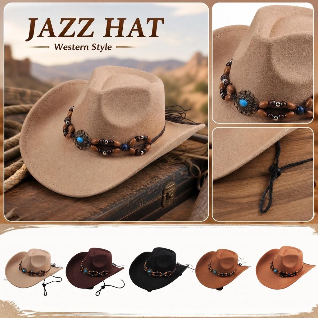 Women's Jazz Hat - Wide Velour Fedora with Two- Beads for Costume