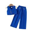 Girls' Fashion Set 2025 Summer Children's Casual Sleeveless Button-down Jacket Fitted Long Pants Suit Two-piece Set