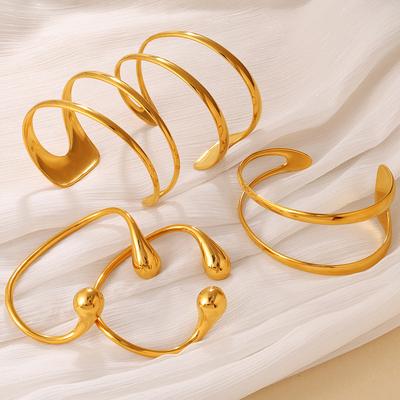 Simple and Popular Classic Double-headed Water Drop Opening Bracelet Plated with Real Gold Does Not Fade and Can Be Stacked for Women's Jewelry