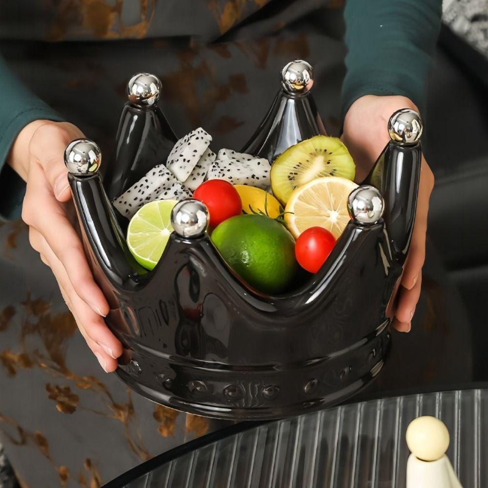Ceramic Crown Fruit Tray with Fork Rustproof Dessert Salad Fork Home Gatherings
