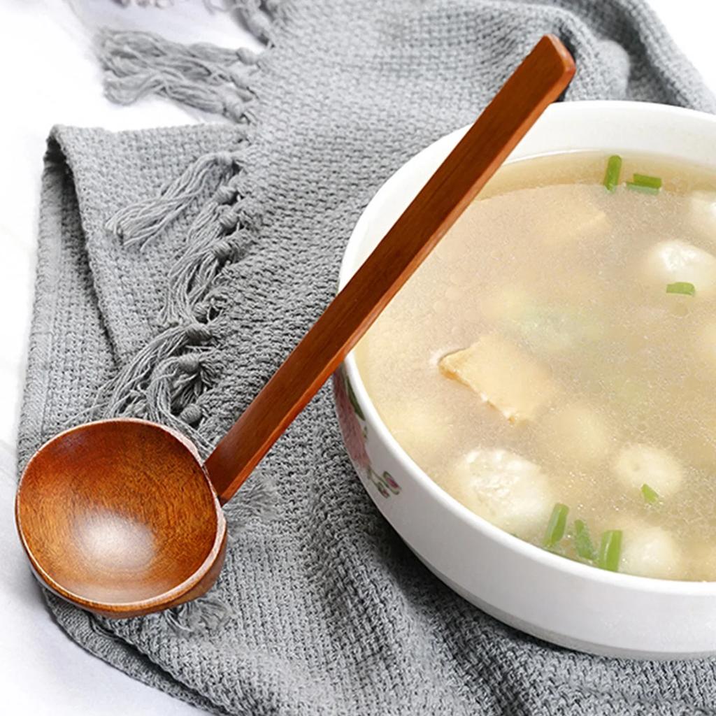1Pcs Wooden Spoon Kitchen Ladles Soup Spoon Japanese Wood Serving Spoons Big Ramen Spoon Soup Noodle Hop Pot Strainer Tableware