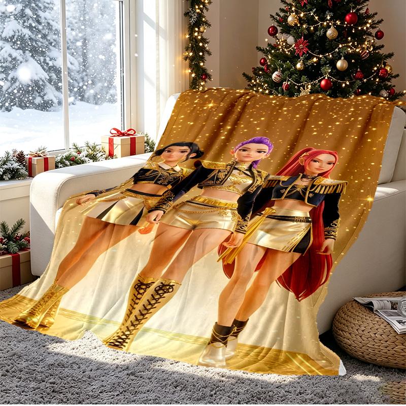 KPop Demon Hunters Pattern Blanket for Home Decoration, Bed, Sofa, Car Travel, Camping, Suitable for All Seasons, Birthday Christmas Gift