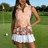 Womens Sleeveless Golf Shirt with Zipper Collar Printed Sports Tank Top Athletic Performance Pullover for Outdoor Activities