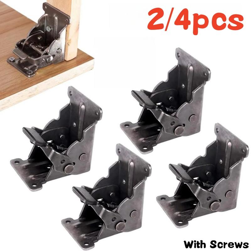 2 /4 Pack Folding Brackets,Self-Locking Extension Support Bracket Foldable Self Lock Hinges with Screws for Table Bed Leg Feet