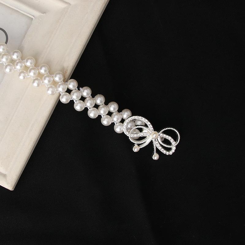 Fashion Ladies' Elastic Waistband with Pearl Thin Simple Rhinestone Waist Chain Elegant Pearl Waist Belt For Women