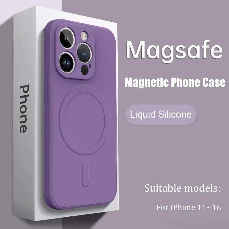 Luksusowe etui z płynnego silikonu Soft Case z MagSafe na iPhone 16 15 14 13 12 17 Pro Max Plus Magnetyczna osłona do ładowania bezprzewodowego