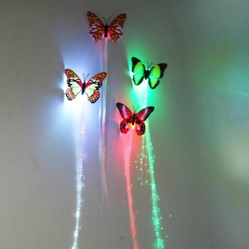 1Pcs Cute Butterfly LED Light-Emitting Fiber Optic Wire Hairpin Luminous Silk Braids Styling Tool