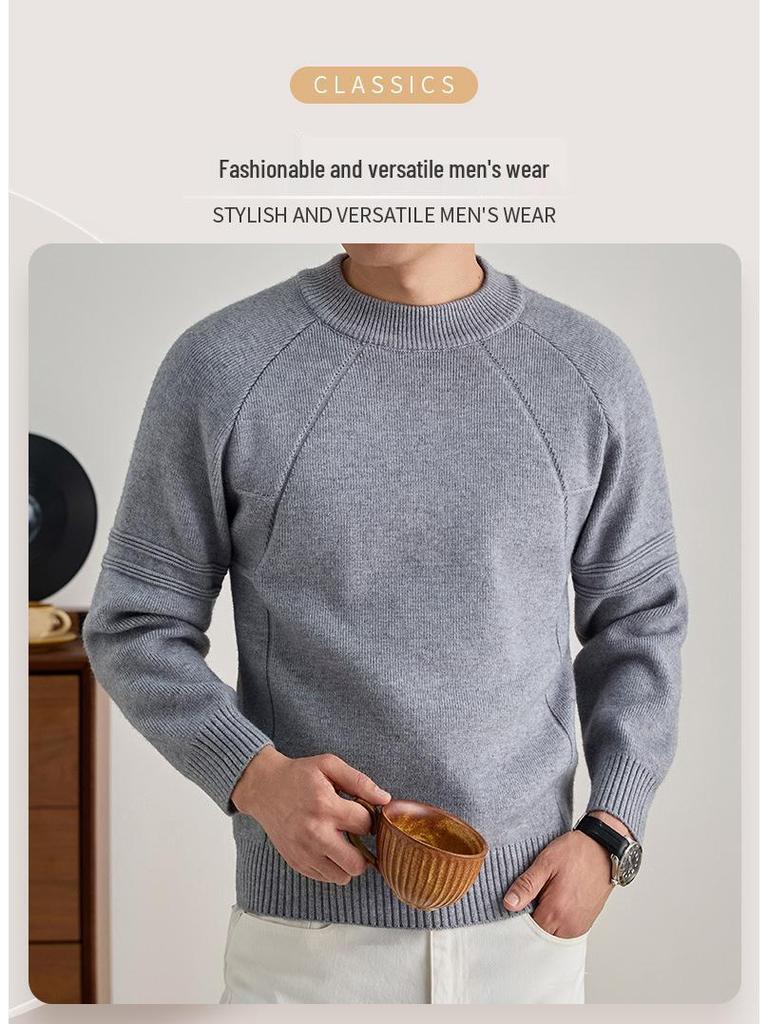 Men's 2025 Autumn/Winter Solid Color Jacquard Sweater, Stylish Half-High Collar Knitwear