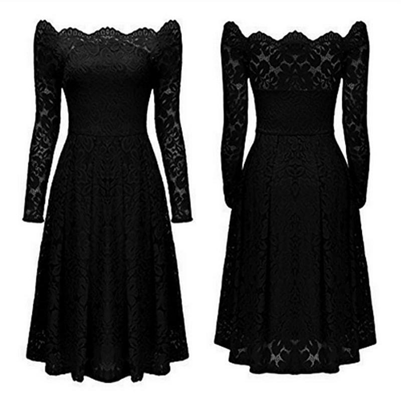Temperament Elegant Boutique Sexy Lace Word Off-shoulder Long-sleeved ...