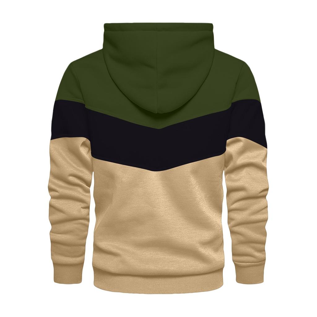 Pánská ležérní volná mikina s blokováním barev, stahovací šňůrkou, velkou kapsou, kapucí, sportovní mikina