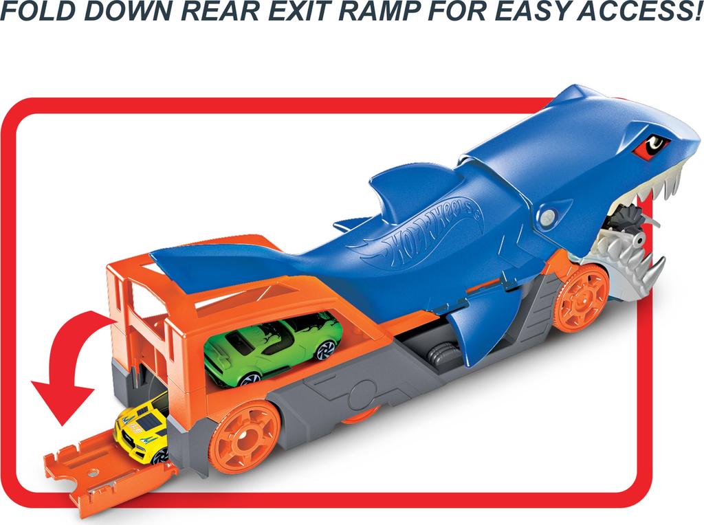 Hot Wheels Shark Chomp Transporter Playset with One Scale Car for Kids 4 To 8 Years Shark Bite Hauler Picks Up Cars In Its Jaws Stores Up To Five In
