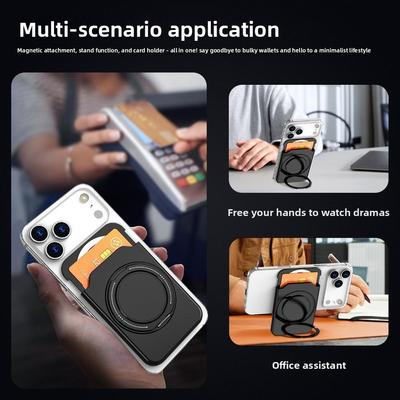 360 Rotating For MagSafe Card Sleeve Ultra-thin Shockproof Phone Magnetic Stand Card Holder Lightweight for Apple/Samsung
