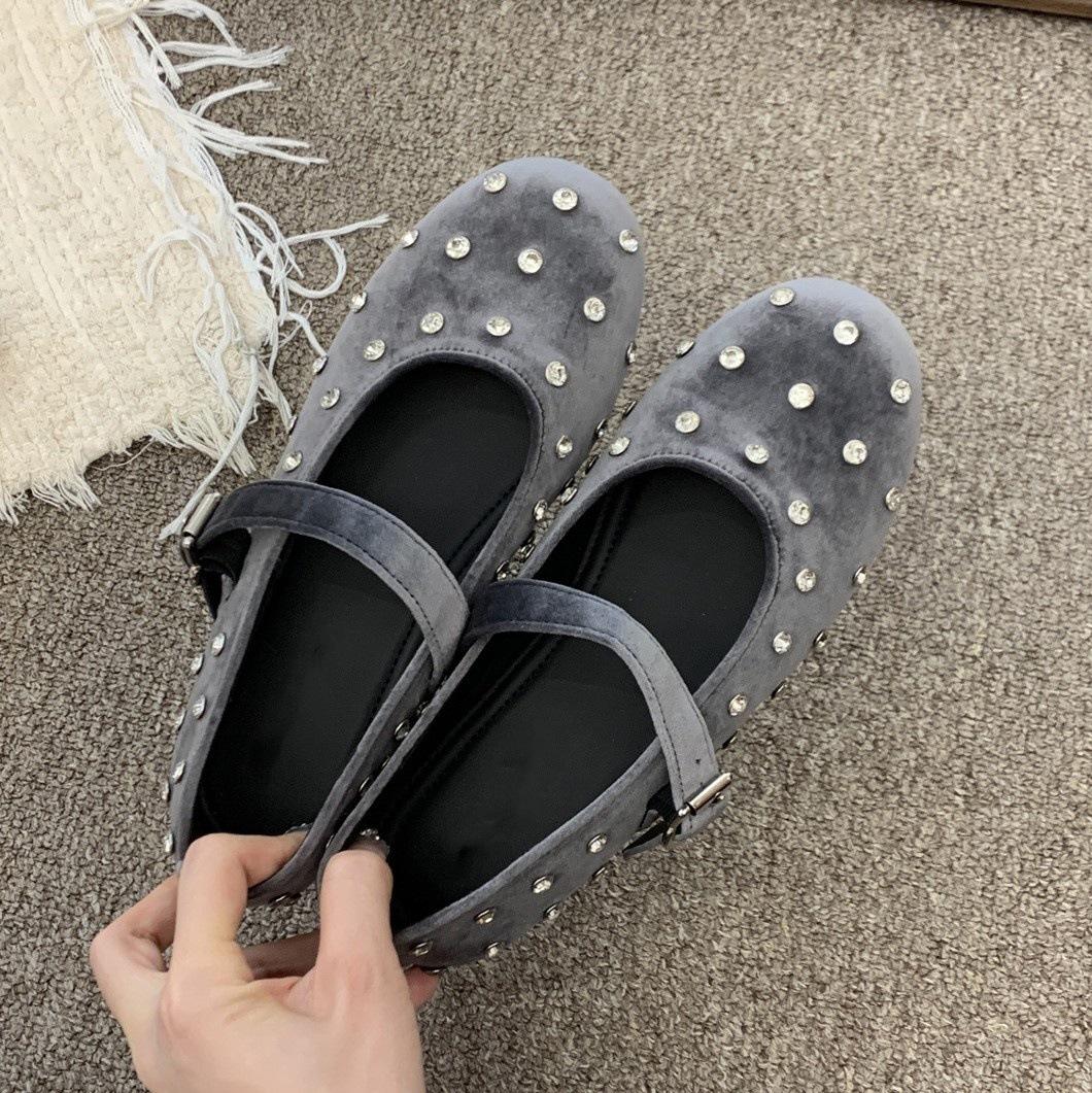 

Туфли женские с круглым носком и неглубоким горлом, весенние, корейские, французские, темпераментные, балетки, вечерние туфли, туфли Мэри Джейн на плоской подошве 40 серый