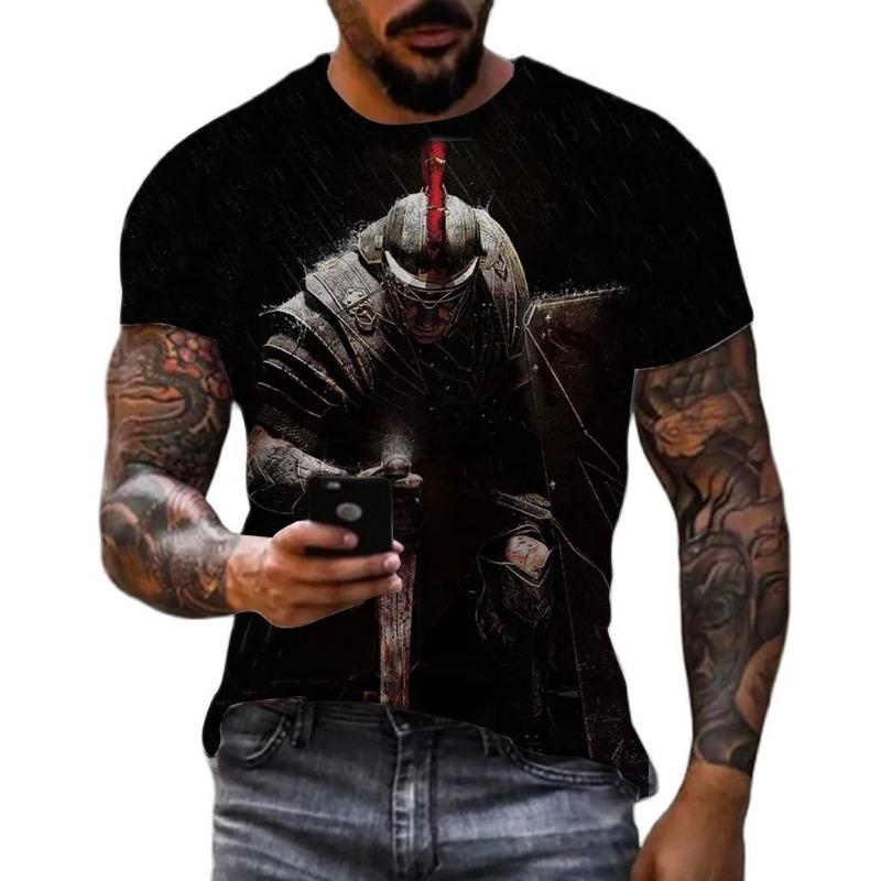 European and American Fashion Retro Spartan Warrior Graphic T-shirt For Men New Trend Casual 3D Printed Cool Personality Tee Top