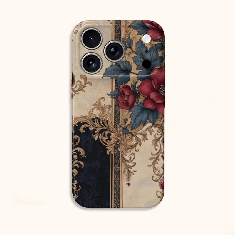 Opulent Premium Vintage Rose Baroque Damask Art Graphic Film Aesthetic Protective Shockproof Bumper Phone Case Cover For iPhone 14 15 16 Pro Max Plus