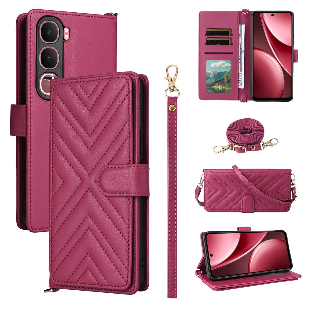 For Vivo Y31 5G/Y21d Leather Case Stand Wallet Phone Cover with Shoulder/Wrist Strap