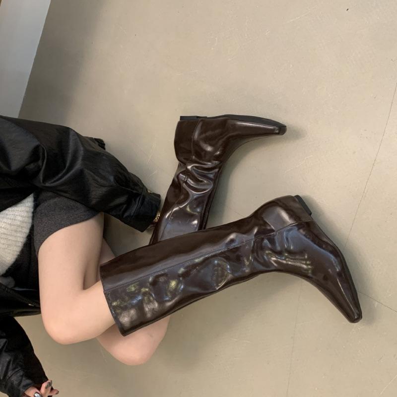 2025 Autumn and Winter New Square Head High Tube Inner Slope Heel Thin Boots But Knee Knight Women's Boots