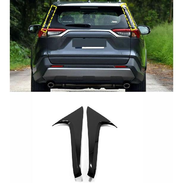 Car Accessories Fit for Toyota RAV4 2019-2025 Exterior ABS Rear Spoiler Wing Side Beveled Window Sill Pillar Molding Cover Trim (Carbon Fiber) 2PCS