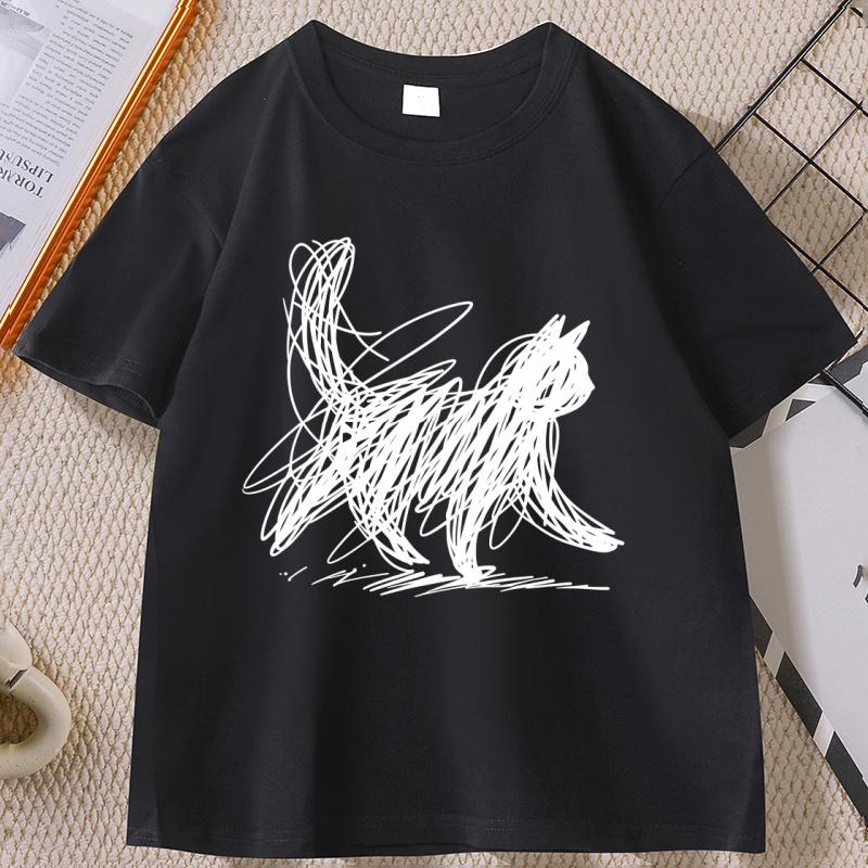 

Abstract Cat Line T Shirt Minimalist Scribble Cat T-Shirt Funny Animal Tee Casual Comfortable Round Neck Short Sleeve Tshirt ... S разноцветный