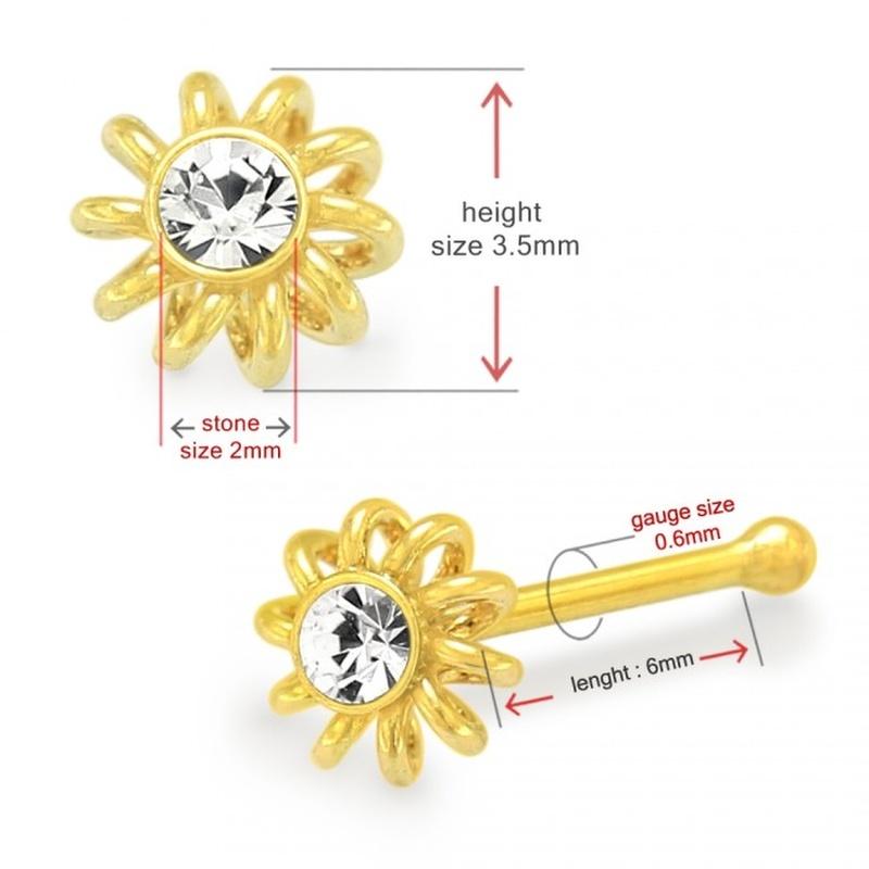 KODY PIERCING 9K Gold Piercing-Nasennadel mit spiralförmigem Kugelende und Juwelen – Qualitätspiercing