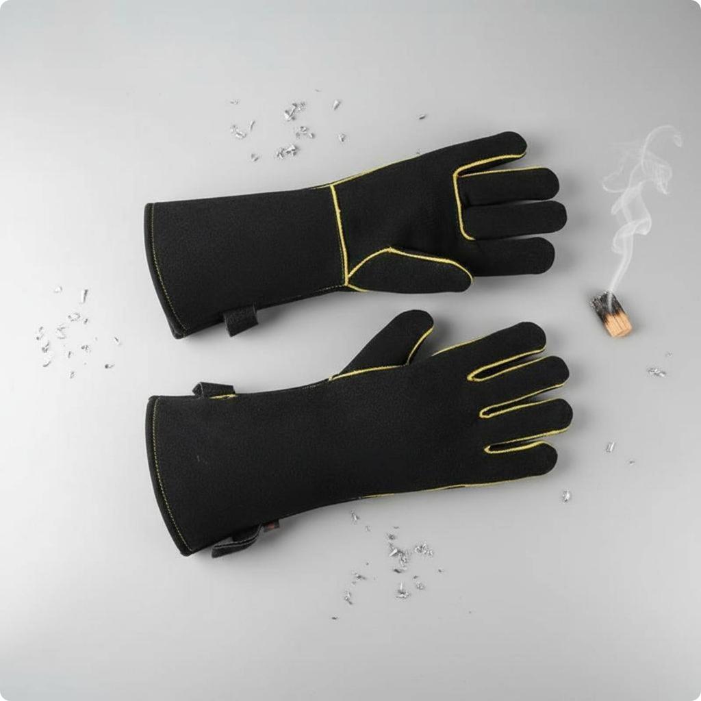 Long Leather High-Temperature Gloves High Temperature Fireproof Leather Gloves for Welders, Barbecue
