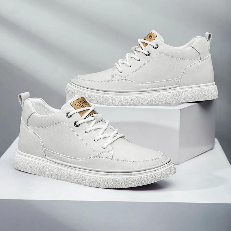 Spring Autumn Breathable Men's Leather Casual Shoes Lightweight Height Increasing Sports Shoes Simple Men's Business Work Shoes