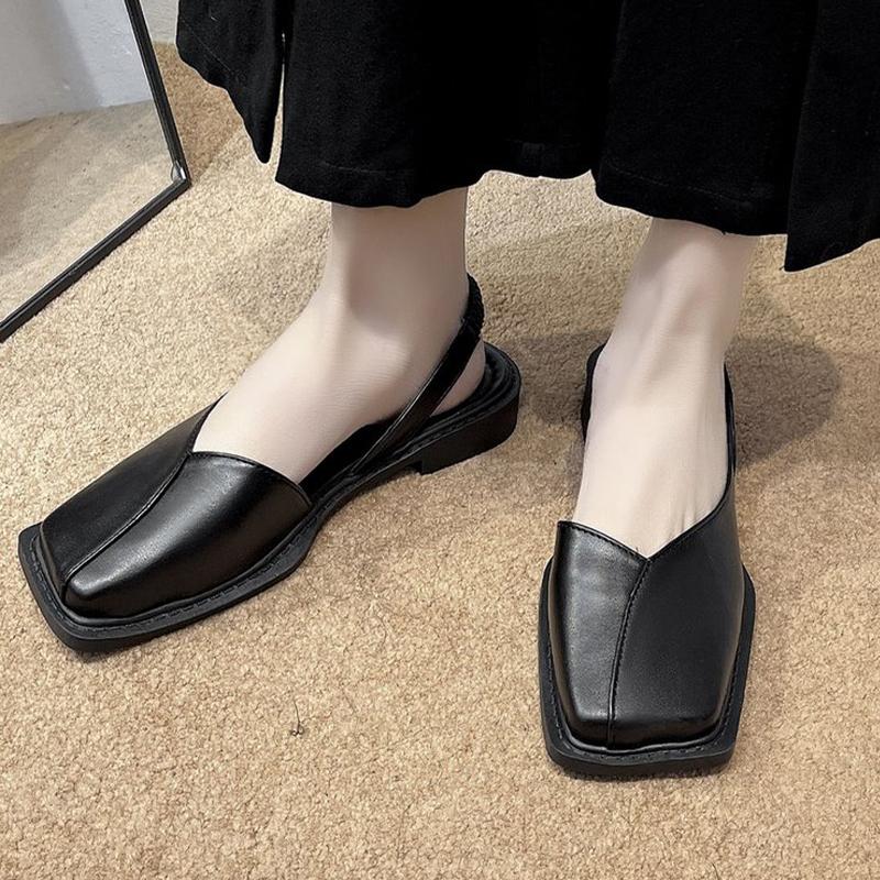 Damen Flache Sandalen Fashion Square Toe Slingback Schuhe Frühling Sommer Neue Trend Designer Dicke Rutschen Casual Damen Hausschuhe