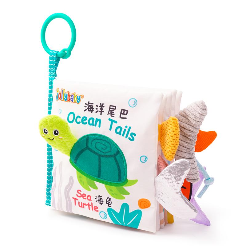 Jollybaby Deluxe Animal Tail Cloth Book - Tear-Resistant, Chewable Educational Toy for Infants