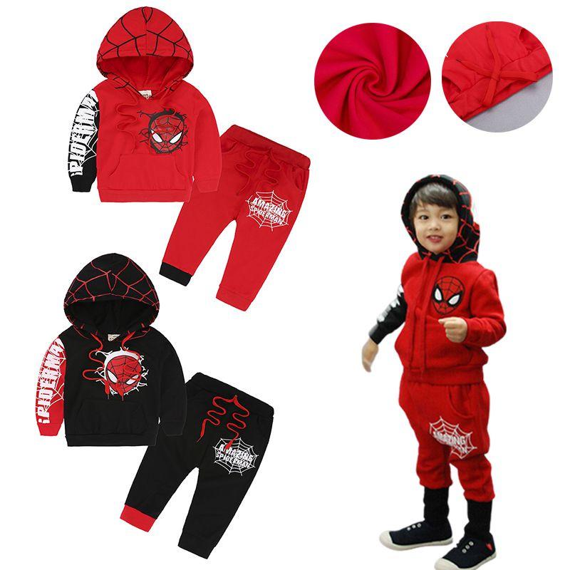 Stylish Kids Spiderman Long Sleeve Tracksuit Hooded Clothes Outfits