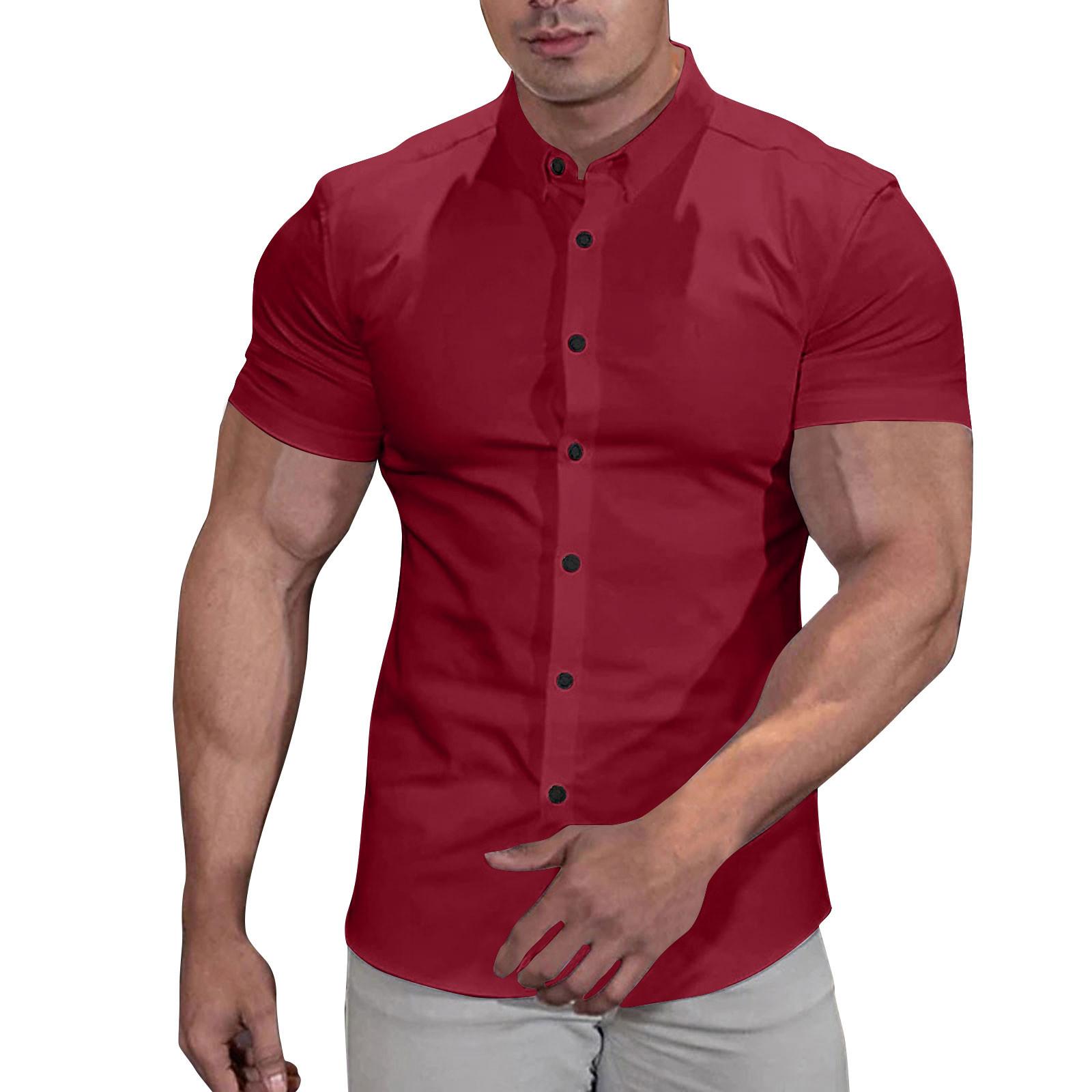 

Мужская повседневная рубашка с коротким рукавом, модная рубашка с лацканами S красный