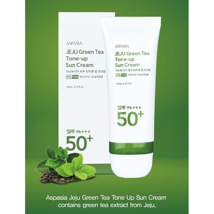 ASPASIA Jeju Green Tea Tone-Up Sun Cream SPF50+ PA+++ 70ml  (3 Options)