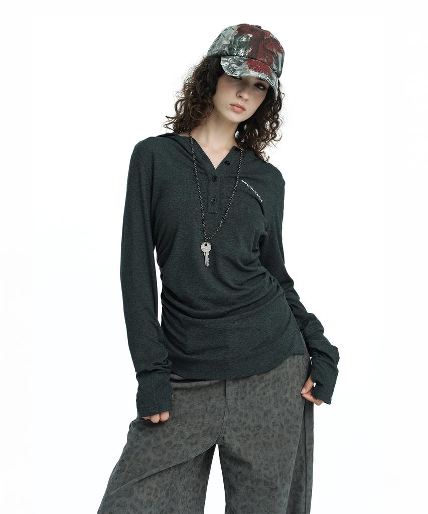 ROUGHNECK Henry Hooded Long Sleeve Top Grey
