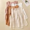 Women's Summer Chinese Vintage Cotton-Linen Embroidered Tank Top Solid Color Comfortable Loose-Fit Round Neck Sleeveless Top