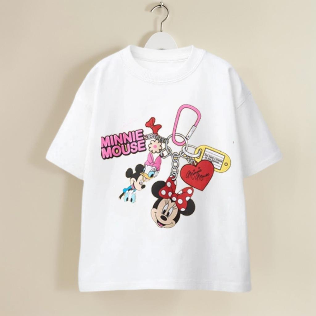 Disney Princess Minnie Print Kids Short Sleeved T-shirts Summer Casual Fashion Children Comfortable Loose Daily Wear Costume Top