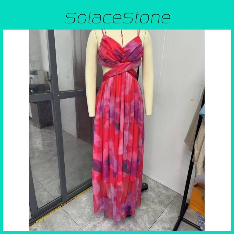 Polyester Floral Maxi Dress With Vneck Sleeveless For Summer Vacation