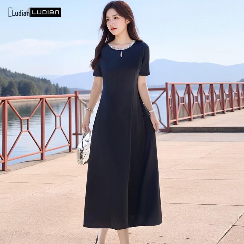 LUDIan Elegant French Style Short Sleeve Maxi Dress 170/92A чёрный