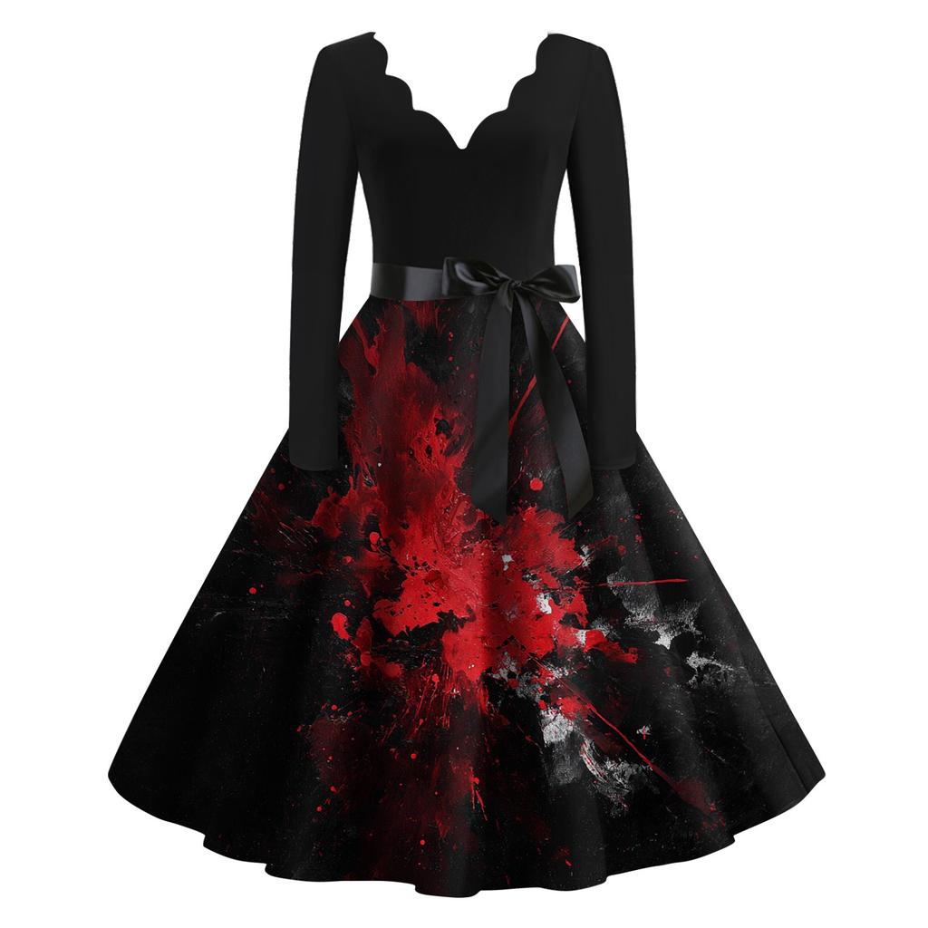 Dámské neformální módní halloweenské šaty vintage s výstřihem do V