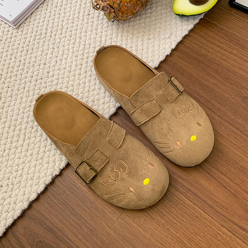 Slippers cute cartoon 2025 spring and summer new bag head round head flat bottom outer wear women's shoes regular version Boken shoes versatile