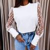 Spring Summer Women's Solid Color Mesh Spliced Long Sleeve T-Shirt, European & American Style Casual Top for Women