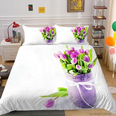 Série Tulipe Colorée Housse de Couette Taie d'Oreiller Ensemble Deux ou Trois Pièces Polyester Impression Numérique