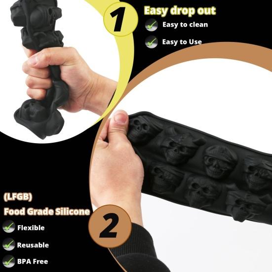 2Pcs Ice Cube Mold 10 Grids Skull Shape Spooky Snacks Halloween Events Molds Food Grade Silicone Easy Demold Baking Mold