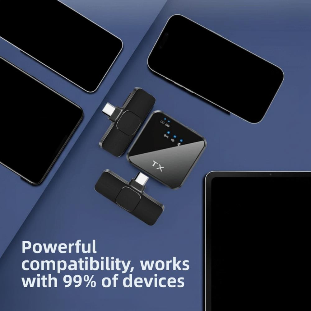 Mini Wireless Microphone Noise Cancellation Lapel Microphone Clip-On Microphone Travel
