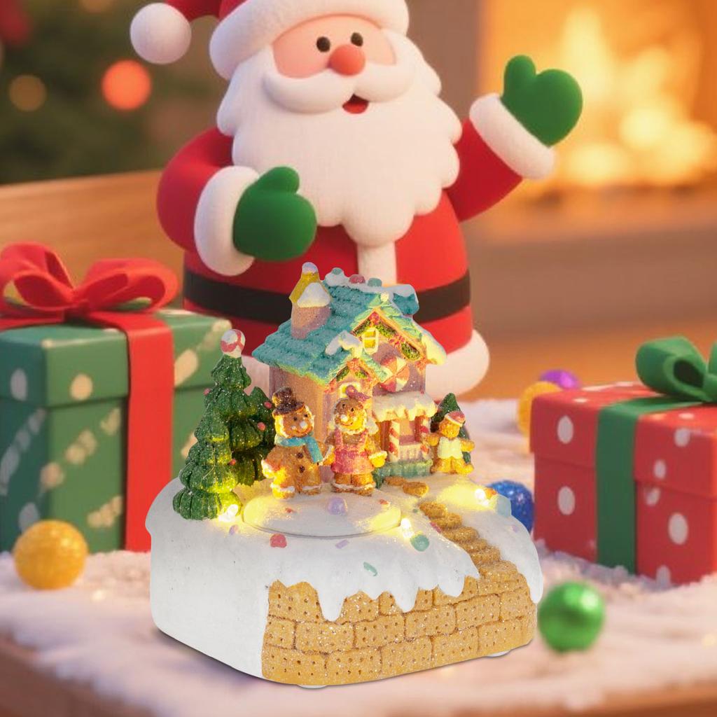 Animated Gingerbread House Christmas Decor Pre-Lit Musical Collectible Building with Rotating Figurines Indoor Holiday Display