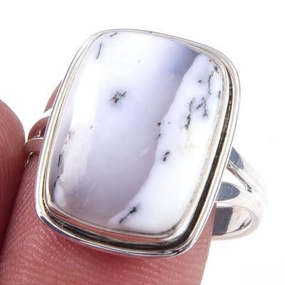 Natural Dendrite Opal Gemstone 925 Solid Sterling Silver Jewelry Ring S.9.5 Y3c32