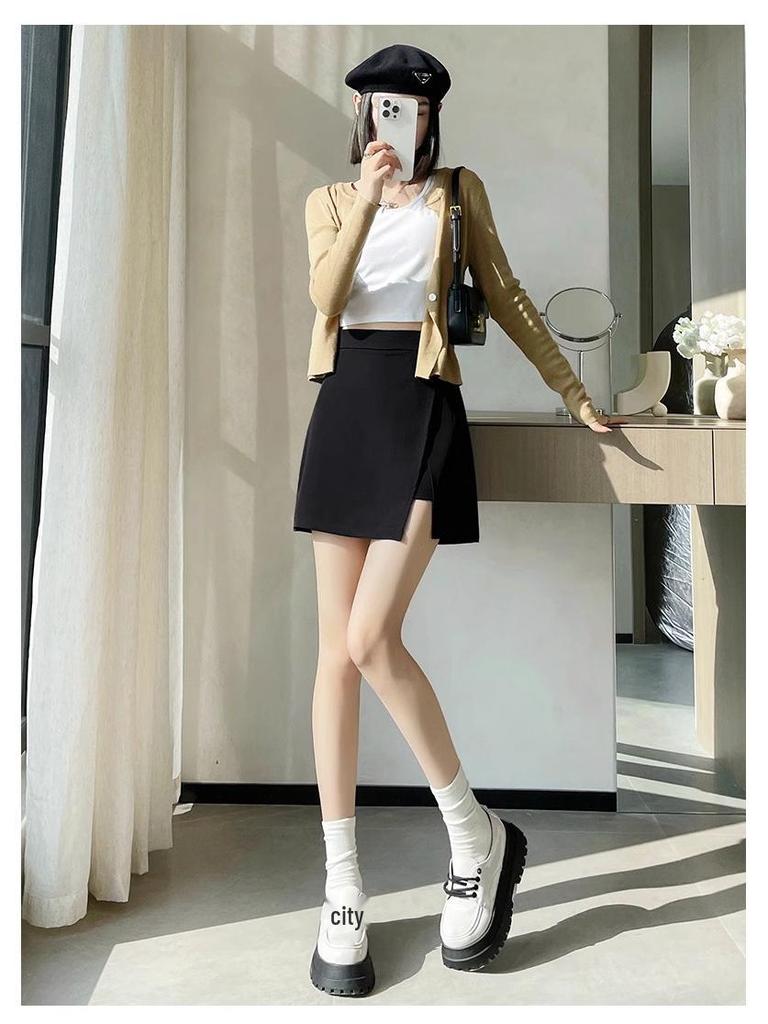 2024 Summer French Irregular Midi Skirt: Hip-Hugging A-Line with Slit Detail