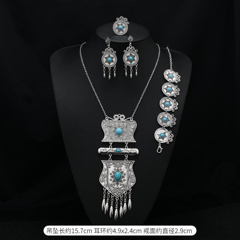 Long Tassel Necklace Vintage Exotic Bohemian Vacation Bracelet Earrings Travel Photography Suit Women