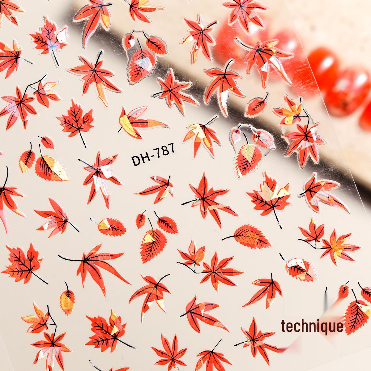 

Caramel Red Maple Leaf Nail Stickers - Autumn/Winter Fire Red Leaf Decorations