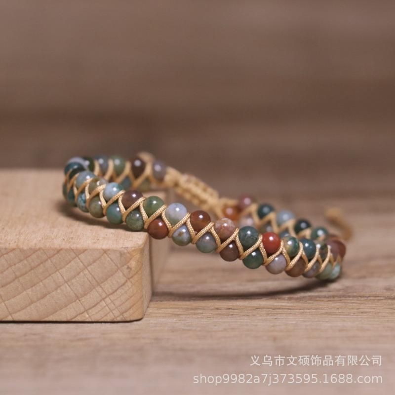 Fancy Jasper Double-Layer Beaded Bracelet – Adjustable Macramé Boho Jewelry, Earthy Stability Gift for Women